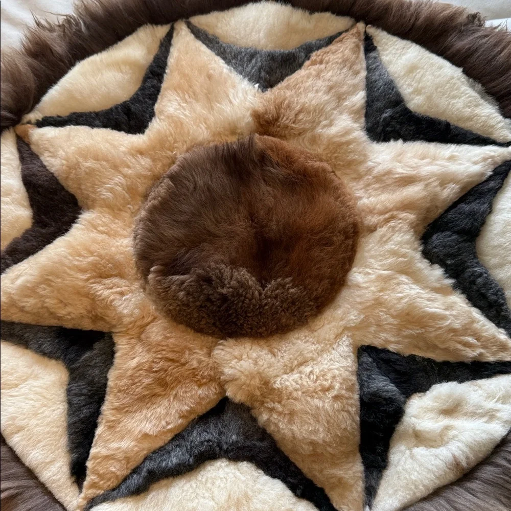 Alpaca Fur tapestry star sun design wall hanging 26 inch